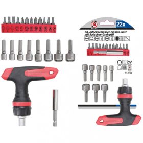   BGS DIY Súprava bitov a gola hlavíc | obojsmerná T-rúčka | 22-dielna (BGS 20122)