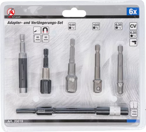 BGS DIY sada adaptérov a predĺžení pre vŕtačky, 6 ks (20819)