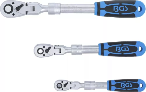 BGS technic Sada reverzibilných račňových kľúčov | výsuvná, uhlová | vonkajší štvorhran 6,3 mm (1/4") - 10 mm (3/8") - 12,5 mm (1/2") | 3-dielna (25128)
