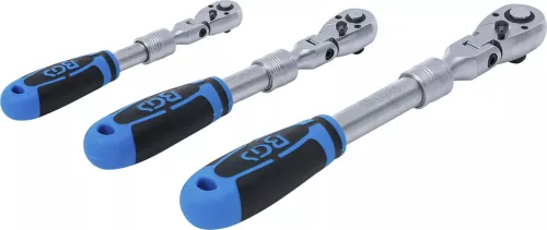 BGS technic Sada reverzibilných račňových kľúčov | výsuvná, uhlová | vonkajší štvorhran 6,3 mm (1/4") - 10 mm (3/8") - 12,5 mm (1/2") | 3-dielna (25128)