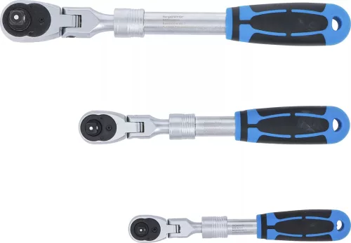 BGS technic Sada reverzibilných račňových kľúčov | výsuvná, uhlová | vonkajší štvorhran 6,3 mm (1/4") - 10 mm (3/8") - 12,5 mm (1/2") | 3-dielna (25128)