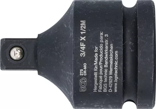 BGS technic Adaptér rázovej zásuvky | vnútorný štvorec 20 mm (3/4") - vonkajší štvorec 12,5 mm (1/2") (275)