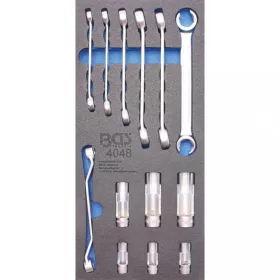   BGS technic Podnos na náradie 1/3: Súprava otvorených očkových kľúčov a špeciálnych gola hlavíc | 10 mm (3/8") | 13 ks (BGS 4048)