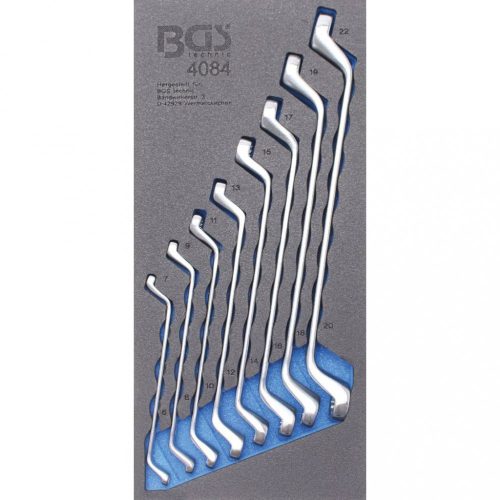 BGS technic Podnos na náradie 1/3: Súprava obojstranných očkových kľúčov | 6x7 – 20x22 mm | ohnuté konce | 8 ks (BGS 4084)
