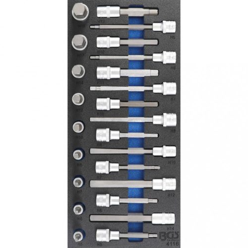 BGS technic Podnos do dielenského vozíka 1/3: Súprava hlavica-bit | 12.5 mm (1/2") | vnútorný šesťhran | 24 ks (BGS 4116)