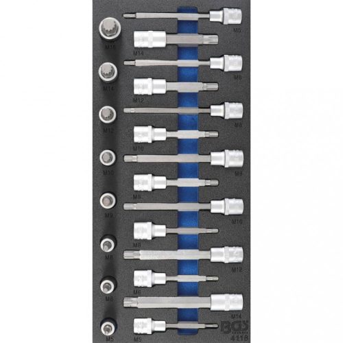 BGS technic Podnos do dielenského vozíka 1/3: Súprava hlavica-bit | 12.5 mm (1/2") | Spline (pre XZN) | 22 ks (BGS 4118)