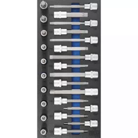   BGS technic Podnos do dielenského vozíka 1/3: Súprava hlavica-bit | 12.5 mm (1/2") | T-Star (pre Torx) | 26 ks (BGS 4119)