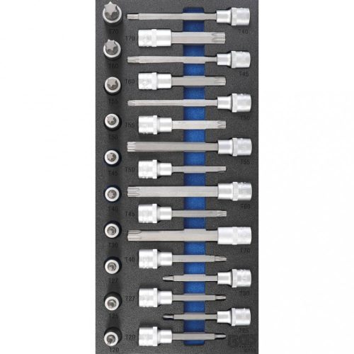 BGS technic Podnos do dielenského vozíka 1/3: Súprava hlavica-bit | 12.5 mm (1/2") | T-Star (pre Torx) | 26 ks (BGS 4119)