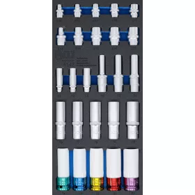   BGS technic Vložka do dielenského vozíka 1/3: nástrčná 6-hranná hlavica, hĺbka 11 - 22 mm | E-profil E10 - E22 | 6,3 mm (1/4"), 10 mm (3/8"), 12,5 mm (1/2") | 26-dielna (BGS 4147)