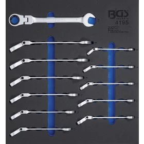   BGS technic Vložka do dielenského vozíka 2/3: sada račňových očkoplochých kľúčov | kĺbový | 8 - 19 mm | 12-dielna (BGS 4195)