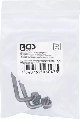 BGS technic Náhradné oceľové hroty pre kliešte na poistné krúžky | 1 pár | pre BGS 445, 446 (445-1)