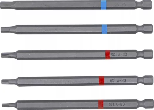 BGS DIY Sada nástrčných bitov | vonkajší šesťhran 6,3 mm (1/4") | vnútorný šesťhran a T-profil (Torx) | 110 mm | 5 ks (4836)