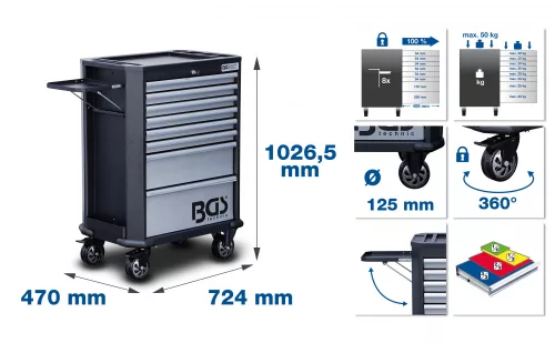 BGS technic Dielenský vozík | 8 zásuviek | s 296 nástrojmi (BGS 5051)