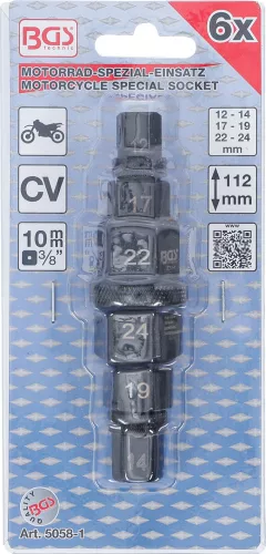 BGS technic Špeciálne hlavice pre motocykle | 10 mm (3/8") | 12 - 24 mm (BGS 5058-1)