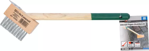 BGS DIY drôtená kefa na burinu do škár, krátka rukoväť, so škrabkou, 300 mm (50926)