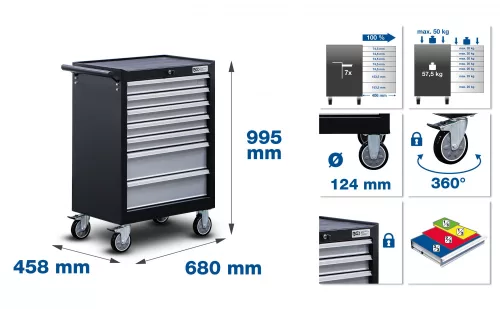 BGS technic Dielenský vozík | 7 zásuviek | s 263 nástrojmi (BGS 6062)