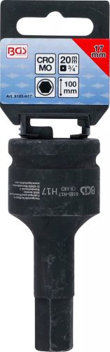 BGS technic Silová nástrčná hlavica | dĺžka 100 mm | 20 mm (3/4") pohon | vnútorný šesťhran 17 mm (6185-H17)