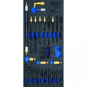   BGS technic Vložka do díelenského vozíka 1/3: Súprava adaptérov pre testery na skúšku kompresie a testery úniku tlaku | 30-dielna (BGS 6960)