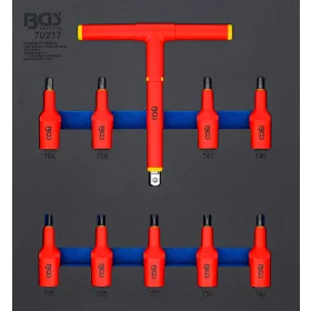   BGS technic Vložka do dielenského vozíka 2/3: VDE sada nástrčných hlavíc | 12,5 mm (1/2") | T-profil (pro Torx) T20 - T55 | 10-dielna (BGS 70217)