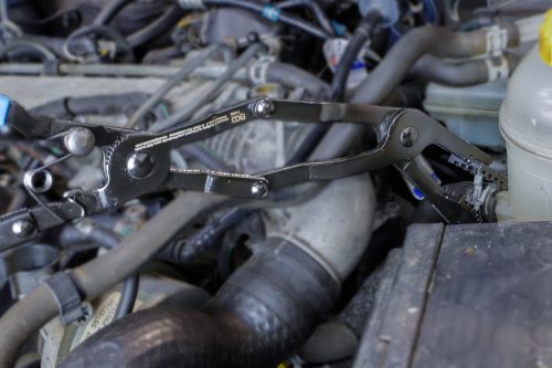 BGS technic Kliešte na hadicové spony s dvojitým kĺbom | zahnuté | 0-50 mm | 430 mm (BGS 71006)