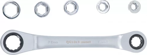 BGS DIY Račňový očkový kľúč so sadou adaptérov | 8 - 19 mm | 6-dielna (BGS 71016)