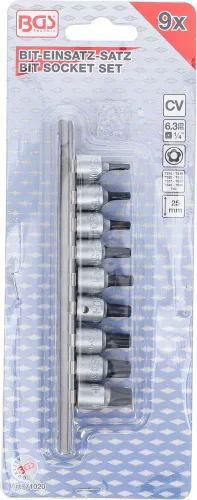 BGS technic Sada objímok bitov | 6,3 mm (1/4") pohon | TS-Star odolný voči neoprávnenej manipulácii (pre Torx Plus) | 9 ks. (71020)