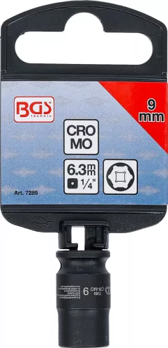 BGS technic Nárazová objímka, Hexagon | 6,3 mm (1/4") pohon | 9 mm (7289)