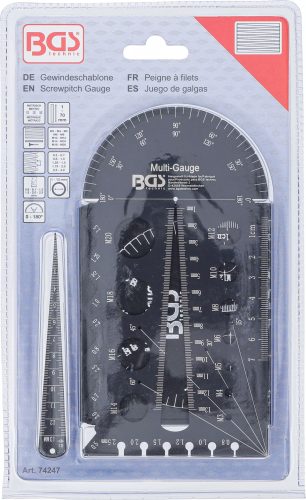 BGS technic Šablóna na meranie závitu a závitu | Metrické | M3 - M20, 0,5 - 13,00 mm (74247)