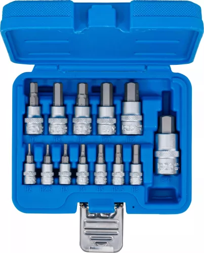BGS technic Sada objímok bitov | 6,3 mm (1/4) / 10 mm (3/8") / 12,5 mm (1/2") Pohon | Vnútorný šesťhran 2 - 14 mm | 13 ks. (74257)