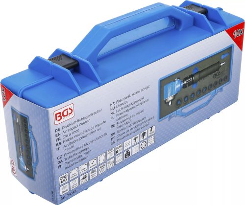 BGS technic Pneumatický rázový uťahovák | sada uhlových a rázových objímok | 12,5 mm (1/2") | 650 Nm | 10 ks. (74348)