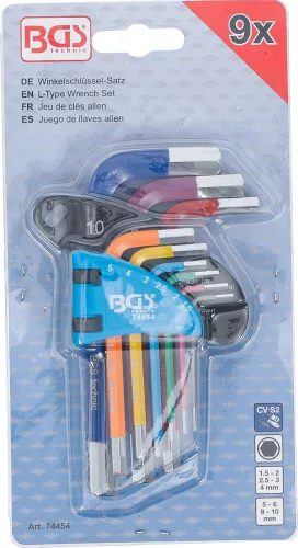 BGS technic Sada kľúčov typu L | Viacfarebné | krátky | vnútorný šesťhran 1,5 - 10 mm | 9 ks. (74454)
