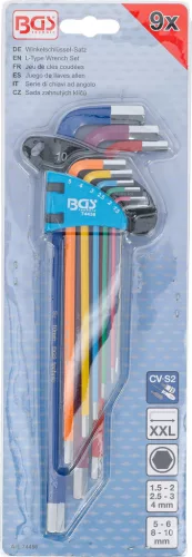 BGS technic Sada kľúčov typu L | Viacfarebné | extra dlhé | vnútorný šesťhran 1,5 - 10 mm | 9 ks. (74456)