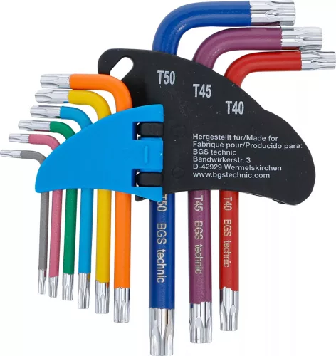 BGS technic Sada kľúčov typu L | Viacfarebné | krátky | T-Star (pre Torx) T10 - T50 | 9 ks. (74457)
