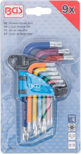 BGS technic Sada kľúčov typu L | Viacfarebné | krátky | T-Star (pre Torx) T10 - T50 | 9 ks. (74457)