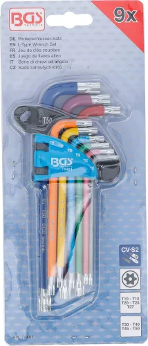 BGS technic Sada kľúčov typu L | Viacfarebné | T-Star odolný voči neoprávnenej manipulácii (pre Torx) T10 - T50 | 9 ks. (74461)