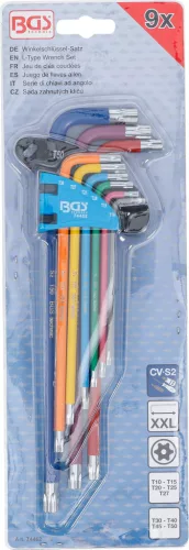 BGS technic Sada kľúčov typu L | Viacfarebné | extra jazyk | T-Star odolný voči neoprávnenej manipulácii (pre Torx) T10 - T50 | 9 ks. (74462)