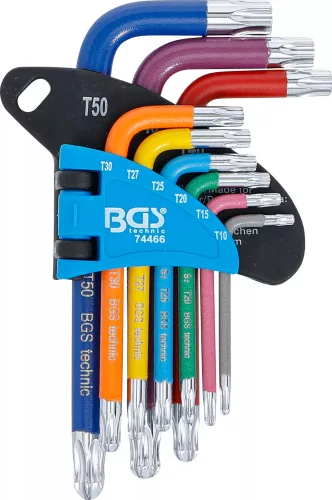 BGS technic Sada kľúčov typu L | Viacfarebné | krátky | T-Star (pre Torx) s guľovou hlavou T10 - T50 | 9 ks. (74466)