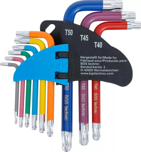 BGS technic Sada kľúčov typu L | Viacfarebné | krátky | T-Star (pre Torx) s guľovou hlavou T10 - T50 | 9 ks. (74466)