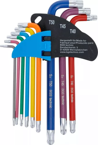 BGS technic Sada kľúčov typu L | Viacfarebné | T-Star (pre Torx) s guľovou hlavou T10 - T50 | 9 ks. (74467)