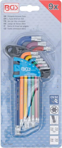 BGS technic Sada kľúčov typu L | Viacfarebné | T-Star (pre Torx) s guľovou hlavou T10 - T50 | 9 ks. (74467)