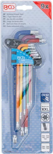 BGS technic Sada kľúčov typu L | Viacfarebné | extra dlhé | T-Star (pre Torx) s guľovou hlavou T10 - T50 | 9 ks. (74468)
