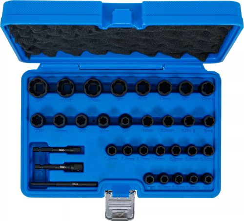 BGS technic Sada špirálových profilových objímkových kľúčov / vyťahovač skrutiek | Pohon 6,3 mm (1/4") / 10 mm (3/8") | Metrické a palcové rozmery | 32 ks.(74560)