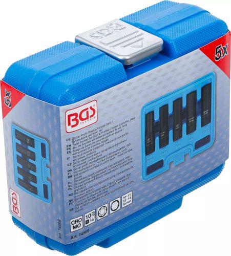 BGS technic Sada špirálových objímkových kľúčov / hlboký vyťahovač skrutiek | Vnútorný štvorhran 10 mm (3/8") | Veľkosť kľúča 10 – 16 mm | 5-dielna sada (74568)