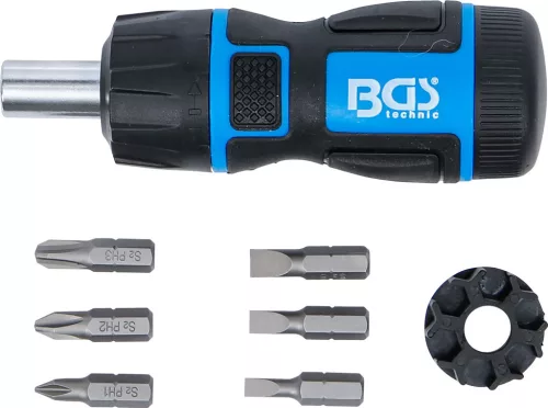 BGS technic mini sada skrutkovača a bitov, prepínateľná račňová rukoväť, 7 ks (7898)