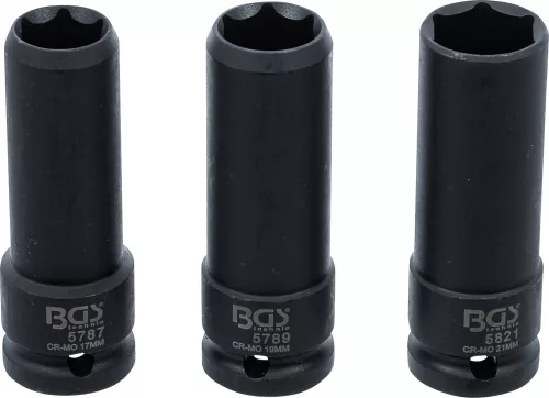 BGS technic Špeciálna sada rázových nástrčných (gola) hlavíc, 1/2", 17 / 19 / 21 mm, 3 kusy (BGS 80003)