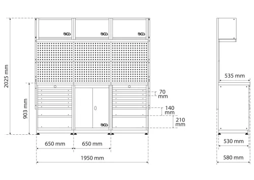 BGS technic Systém nástenných dielenských skriniek – 3 modulov (80100)