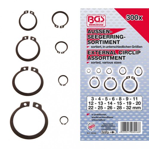 BGS technic Súprava vonkajších segerových krúžkov | Ø 3 - 32 mm | 300 ks (BGS 8046)
