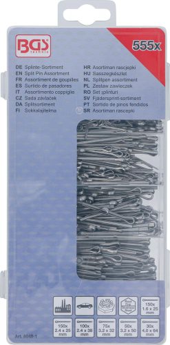BGS technic Sortiment závlačky | Nehrdzavejúca oceľ | Ø 1,6 - 4,0 mm | 555 ks. (8048-1)