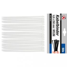   BGS DIY Viazacie pásky na káble | biele | 4.8 x 250 mm | 50 ks (BGS 80770)