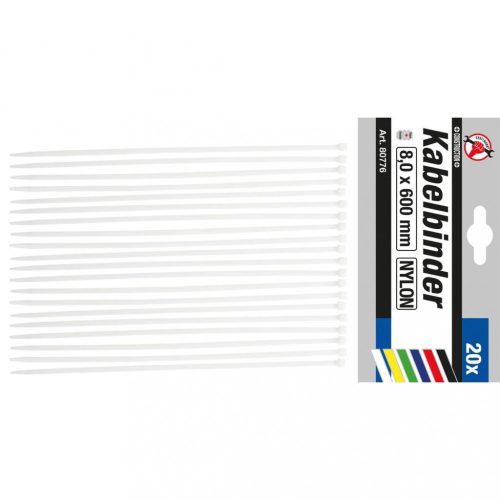 BGS DIY Viazacie pásky na káble | biele | 8.0 x 600 mm | 20 ks (BGS 80776)